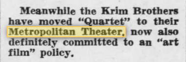 Metropolitan Theatre - 1949 Mention Of Theater
